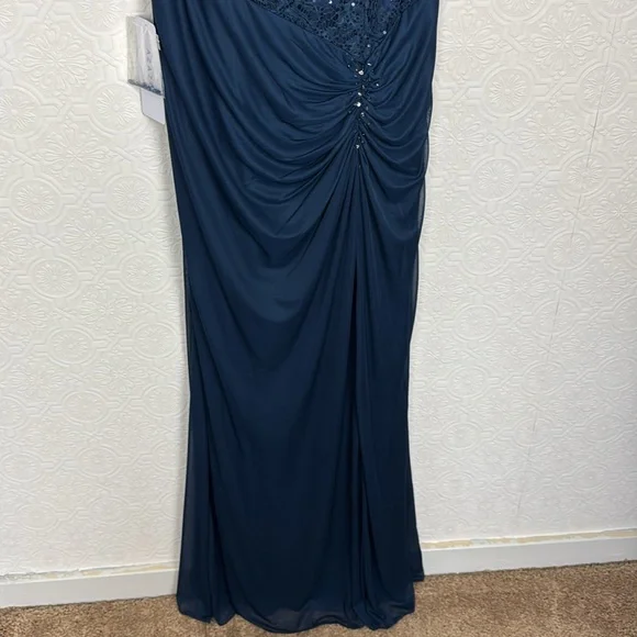 NWT Azazie Helen Mother Of The Bride Dark Navy Blue Maxi Dress Sequin Vneck - Picture 5 of 9